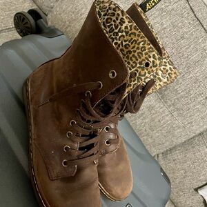 Dr. Martens Brown Leather Boots with Leopard Print
